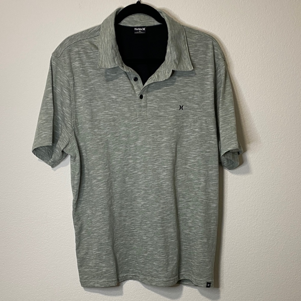 Hurley Men's XL Short Sleeve Heather Gray Green Polo Shirt Golf